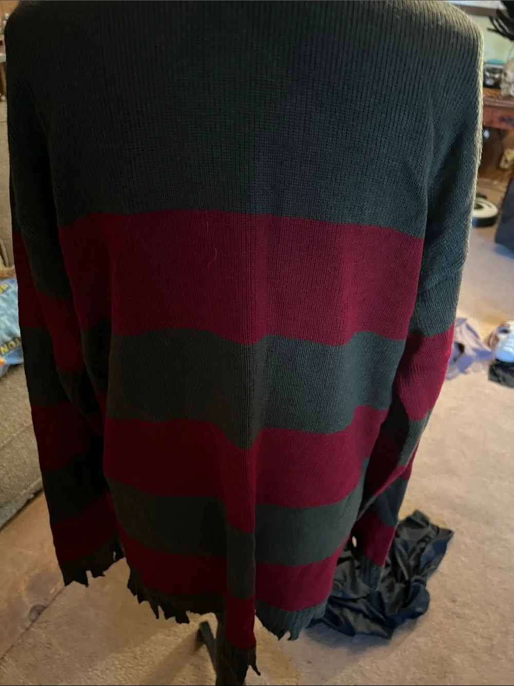 Freddy Kruger Striped Distressed Crewneck Sweater - Gray & Red
